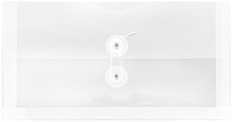 JAM Paper Premium Plastic Filing Envelope with Button & String Closure, 5 1/4" x 10", Clear, 3/Pack (921B1CLX3)
