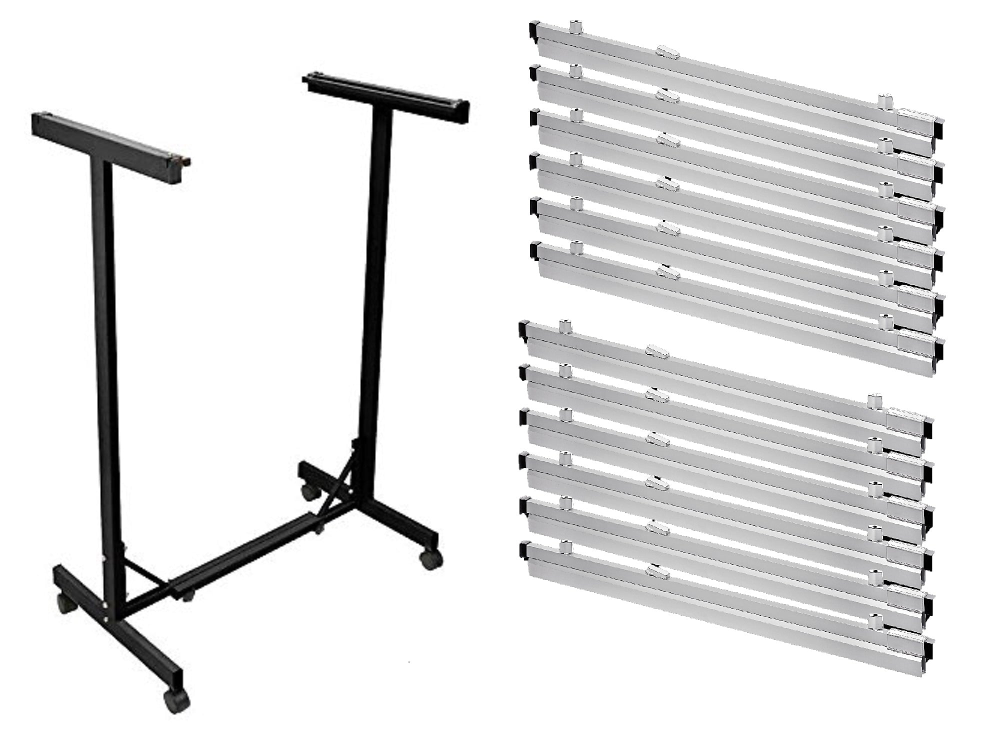 AdirOffice Metal Mobile File Cart with Swivel Wheels and (12) 30" Hanging Clamps, Black (615-BLK-PKG)