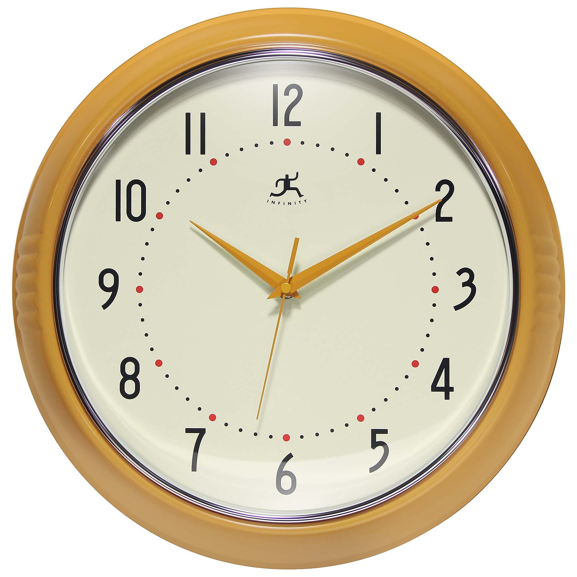 Infinity Instruments Round Retro Saffron Wall Clock, Aluminum, 15" (10940SY-15)