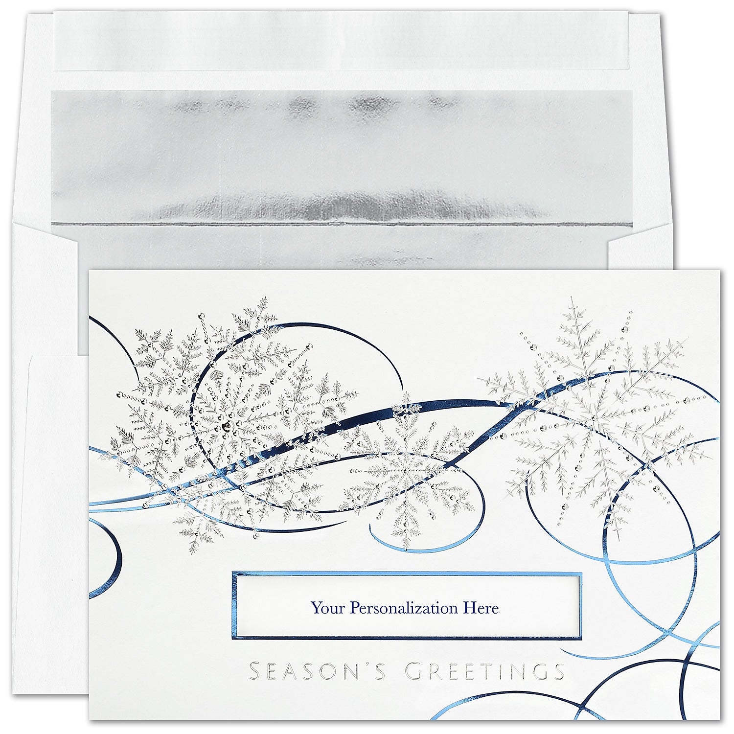 "Swirling Ice" Holiday Card w/ Silver Lined White Envelope, 25/BX