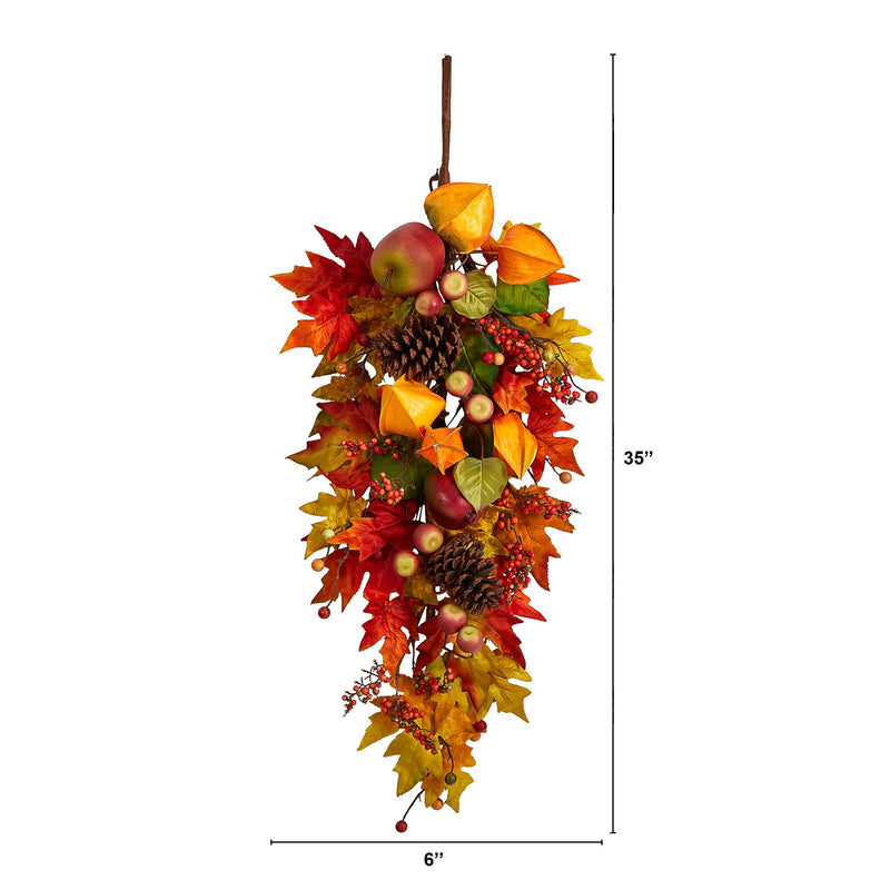 Nearly Natural 35" Autumn Maple Leaf and Berries Fall Teardrop (W1231)