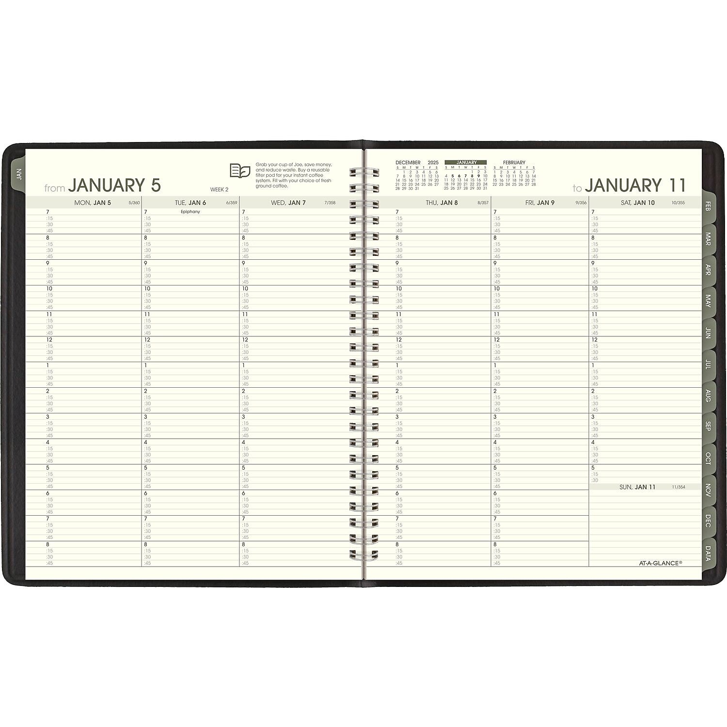 2026 AT-A-GLANCE Recycled 7" x 8.75" Weekly & Monthly Appointment Book, Faux Leather Cover, Black (70-951G-05-26)