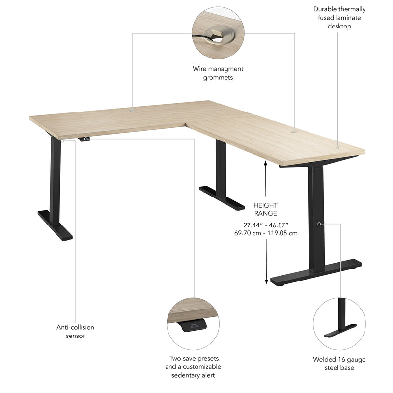 Bush Business Furniture Move 60 Series 60"W L Shaped Adjustable Standing Desk, Natural Elm (M6SL6078NEBK)