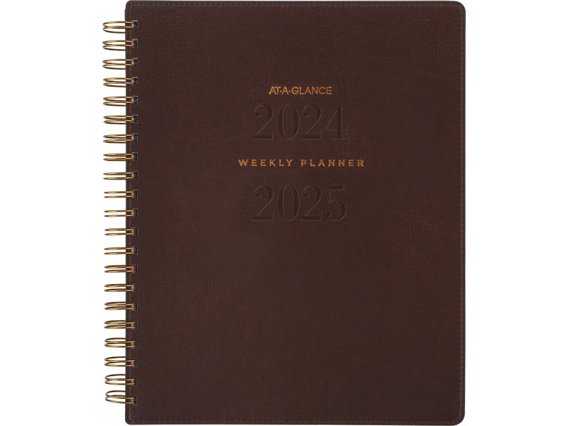 2024-2025 AT-A-GLANCE Signature 8.5" x 11" Academic Weekly & Monthly Planner, Faux Leather Cover, Distressed Brown