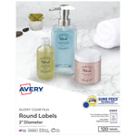 Avery Print-to-the-Edge Laser/Inkjet Round Labels, 2" Dia, Glossy Clear, 120 Labels/Pack (22825)
