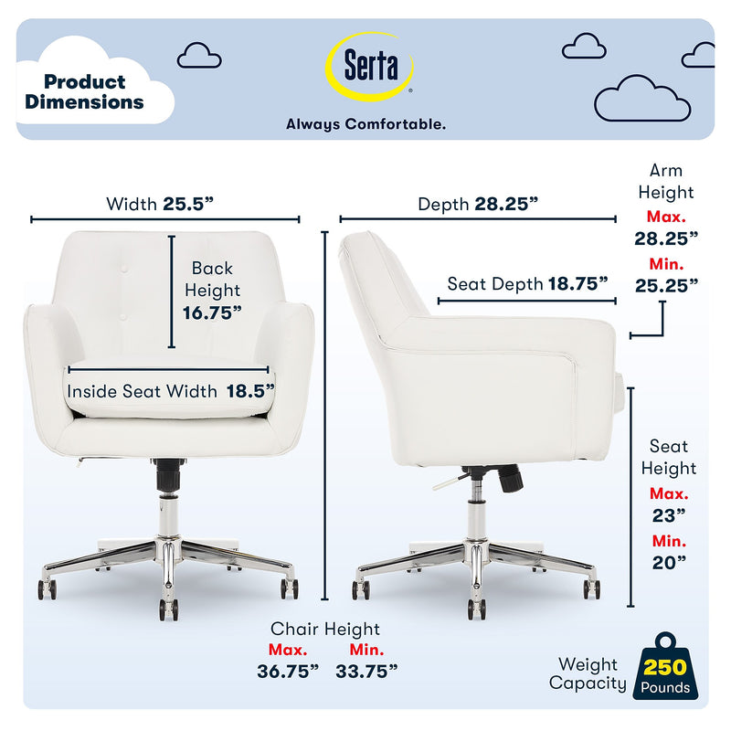 Serta Style Ashland Bonded Leather Swivel Computer and Desk Chair, White (47140E)