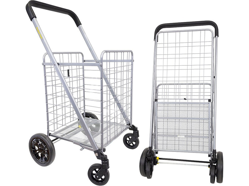 Dbest Cruiser Cart Deluxe 2 Steel Mobile Folding Utility Cart with Swivel Wheels, Silver (01-869)