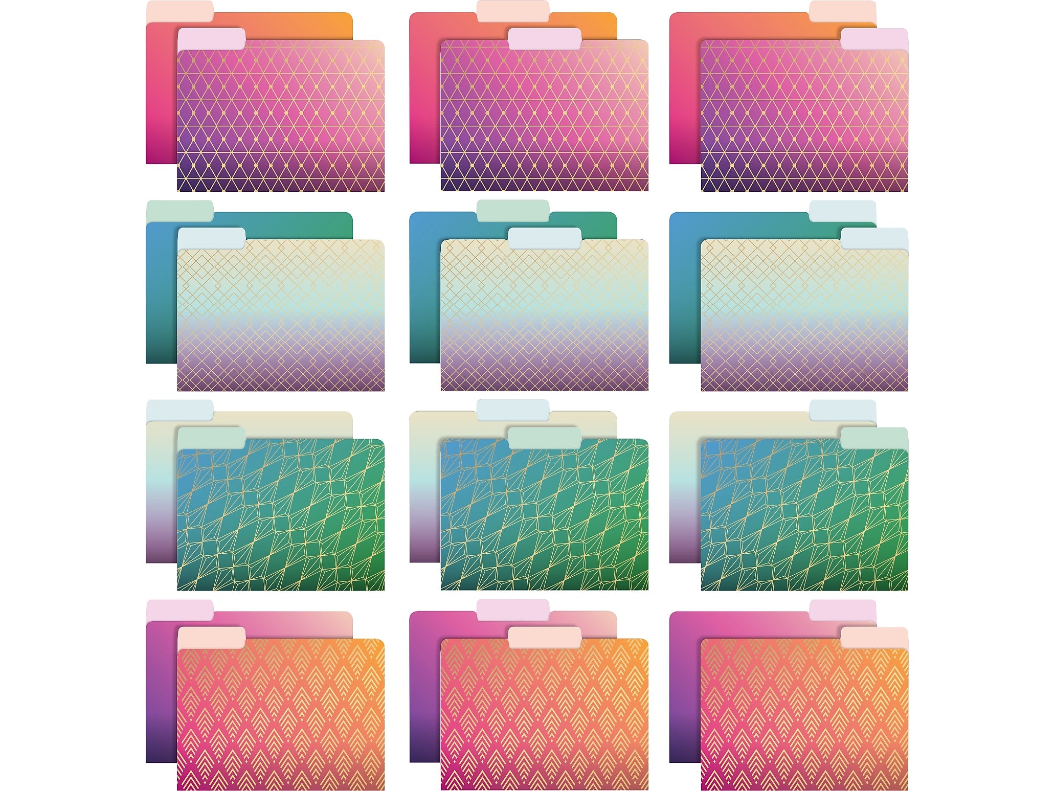 Global Printed Products Deluxe Designer Geometric Foil Heavy Duty File Folders, 1/3-Cut Tab, Assorted Colors, 24/Pack