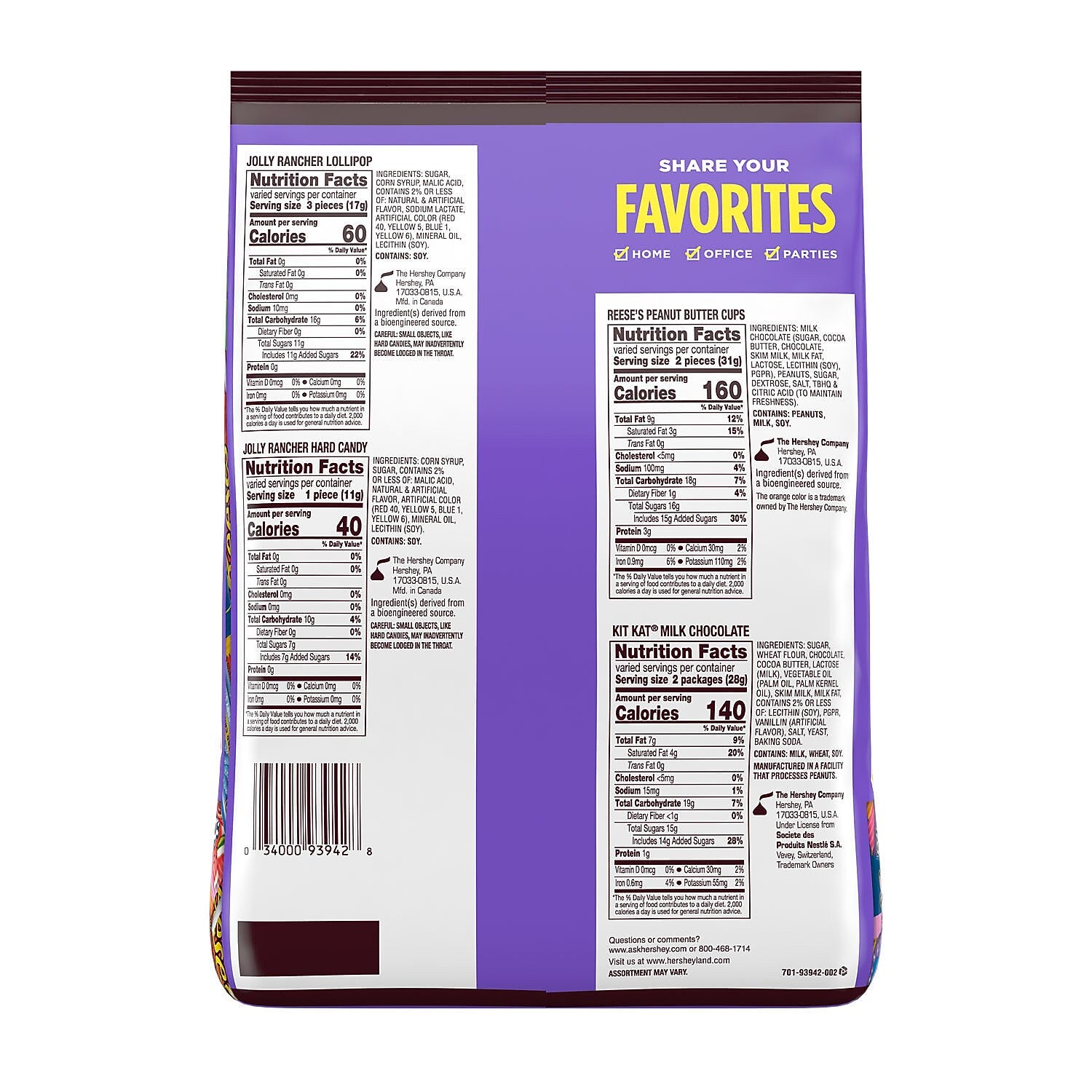 Hershey's Sweets & Chocolate Candy Variety Party Pack, 34.19 oz (HEC93942)