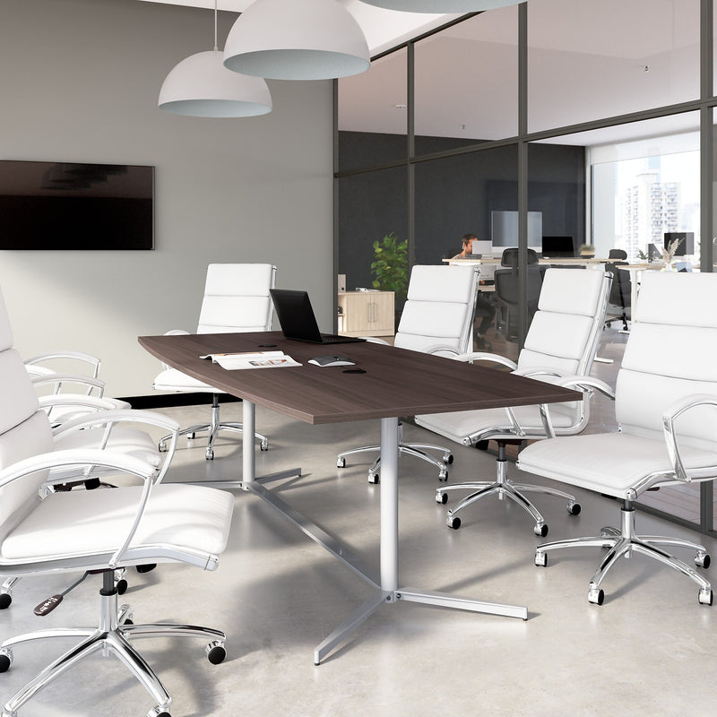 Bush Business Furniture 96W x 42D Boat Shaped Conference Table with Metal Base, Storm Gray (99TBM96SGSVK)