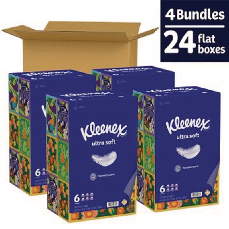 Kleenex Ultra Soft Facial Tissue, 3-Ply, 120 Tissues/Box, 6 Boxes/Pack, 4 Packs/Carton (54317)