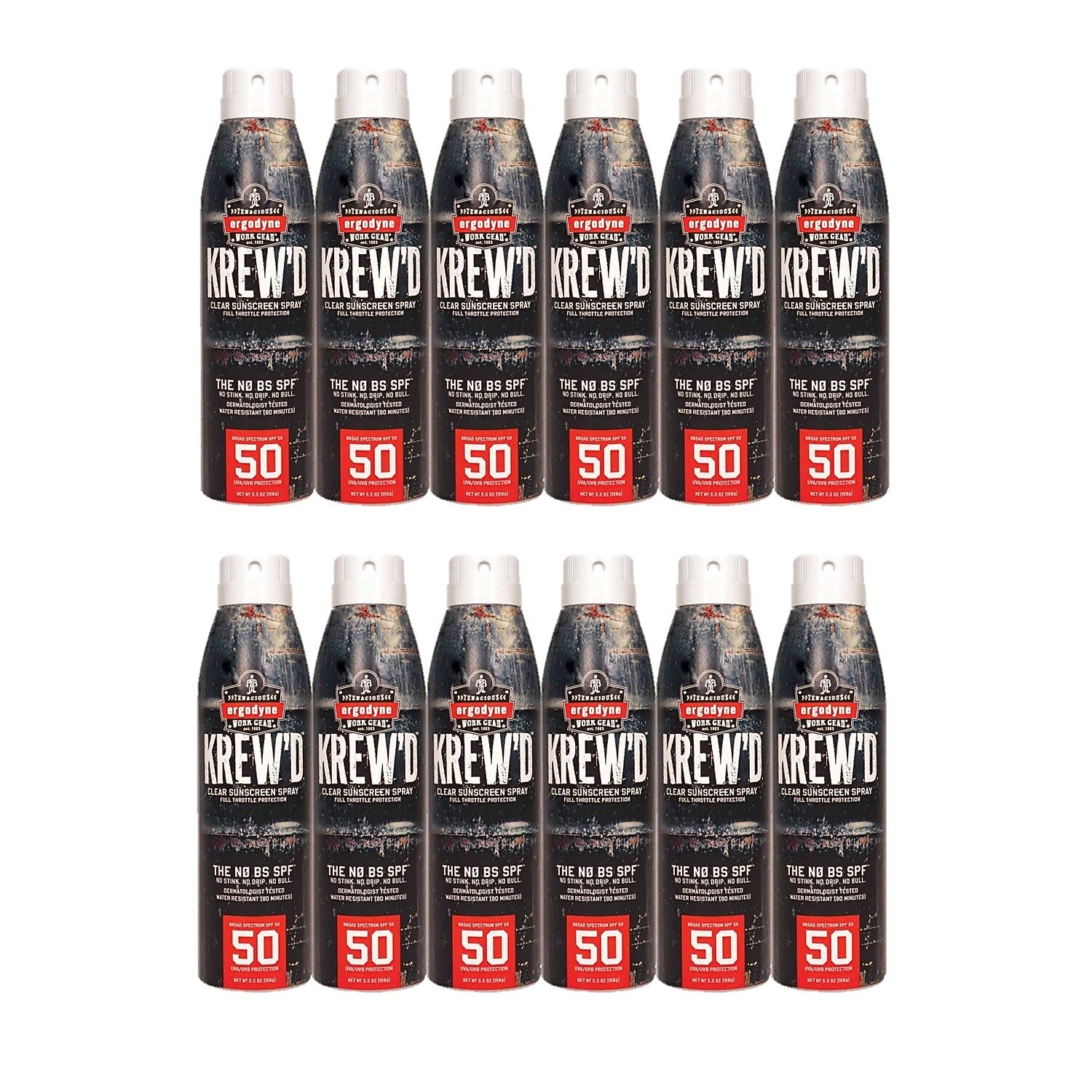 Ergodyne KREW'D Sunscreen Spray, SPF 50, 5.5 Oz., 12/Pack (16639)
