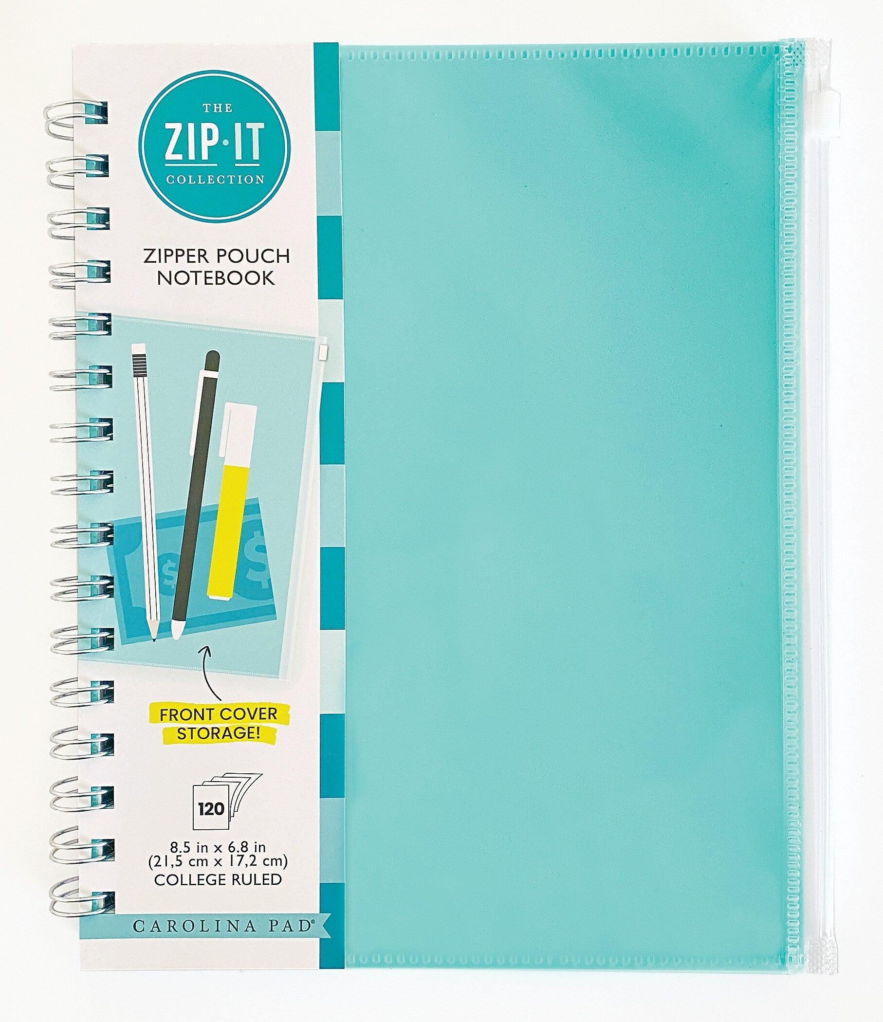 Carolina Pad Zip-It 1-Subject Professional Notebooks, 7" x 8.75", College Ruled, 120 Sheets (55025)