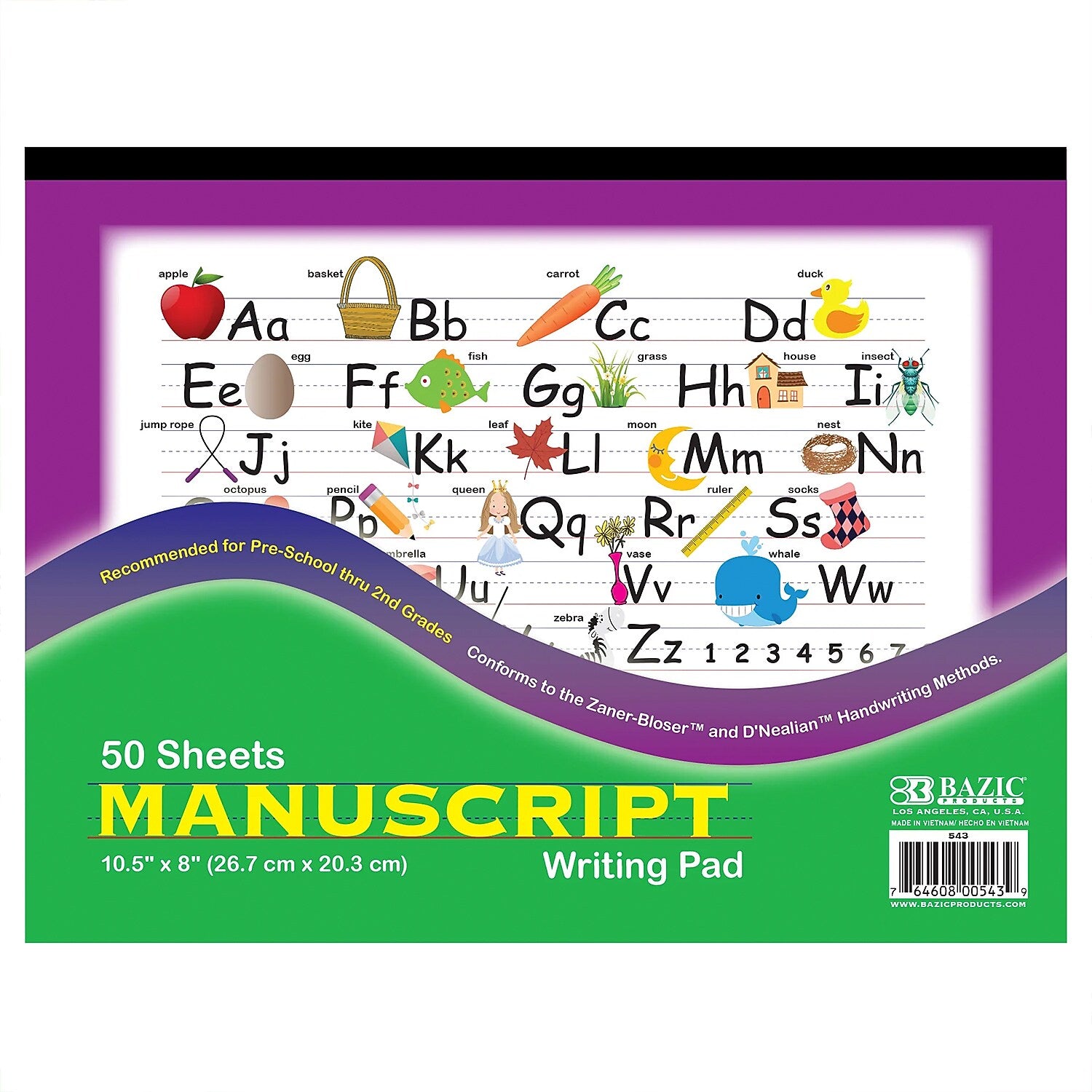 Bazic Handwriting Practice Paper, 10.5" x 8", White, 50 Sheets/Pad, 12 Pads/Bundle (BAZ543-12)