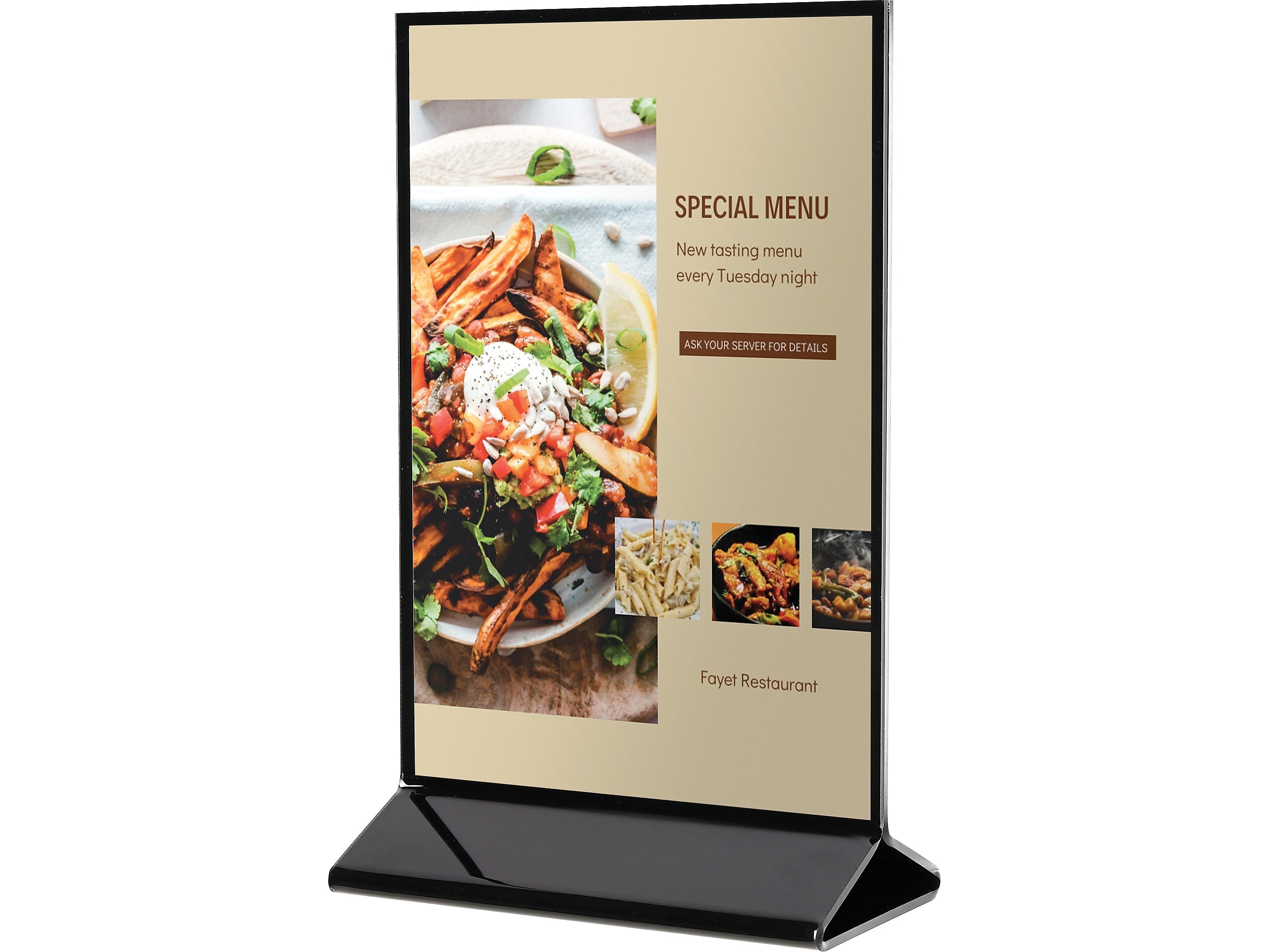 Deflect-O Sign Holder, 8.75" x 12.5", Vertical, Table Top, Black/Clear Plastic (4430)