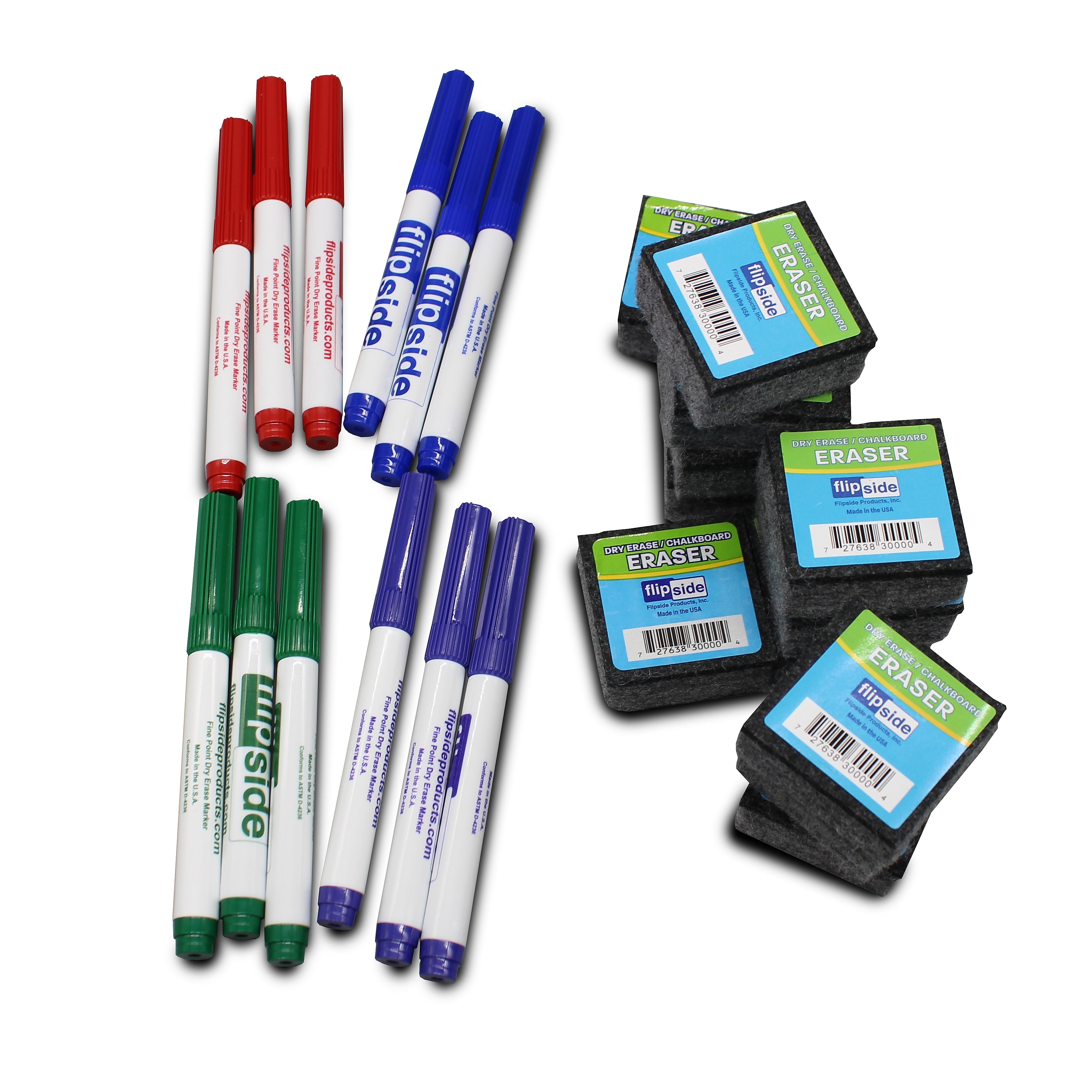 Flipside Markers with Erasers, Fine Point, Assorted Colors, 12/Carton (19273)