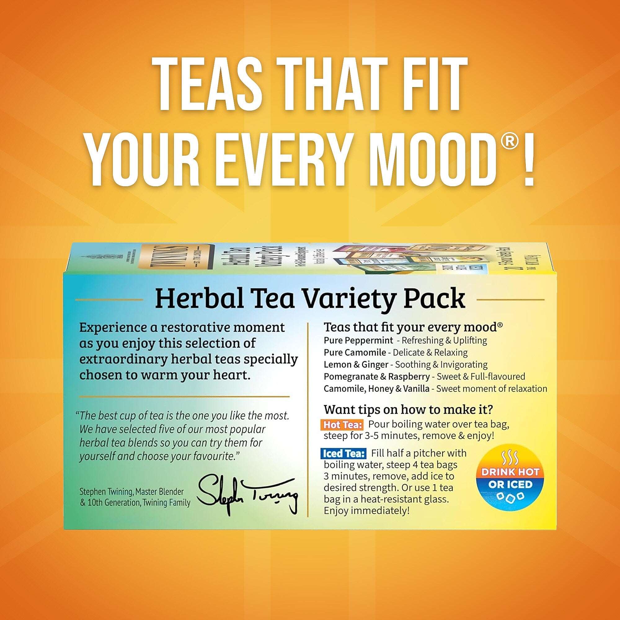 Twinings Variety Herbal Caffeine Free Tea Bags, 20/Box (F08666)