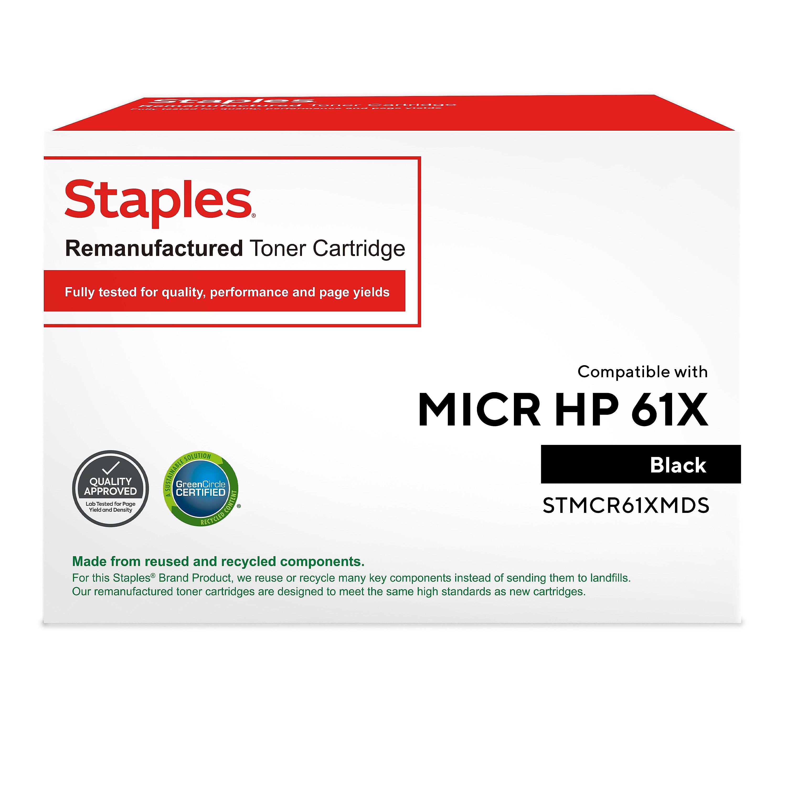 Staples Remanufactured Black High Yield MICR Toner Cartridge Replacement for HP 61X (TRMCR61XM/STMCR61XMDS)