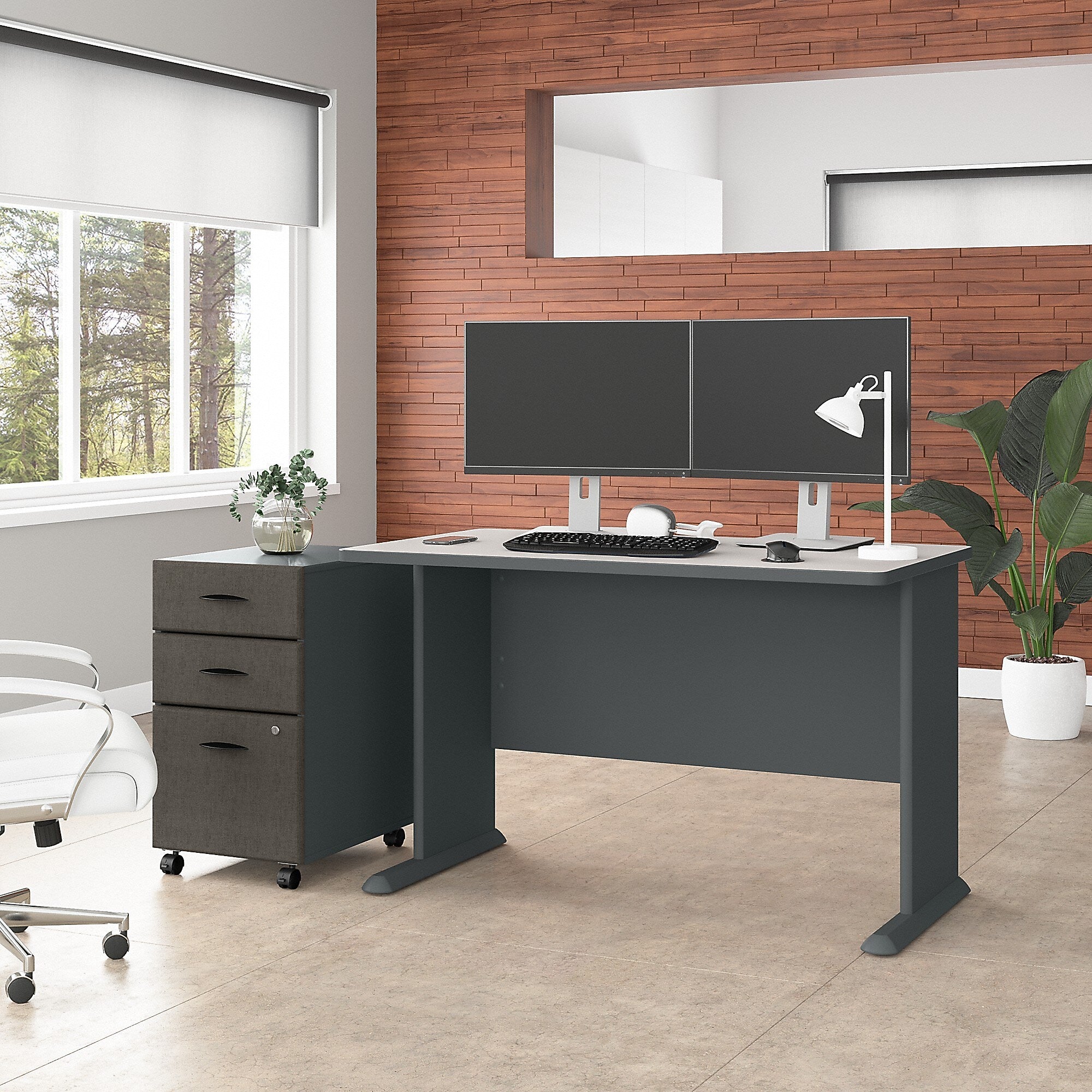 Bush Business Furniture Cubix 48W Desk with Mobile File Cabinet, Slate/White Spectrum (SRA025SLSU)