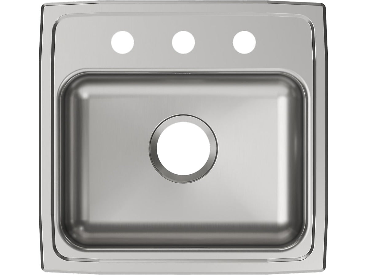 Elkay Lustertone Classic 3-Hole Single-Bowl Drop In Sink, 5.5" x 19" x 18", Stainless Steel, Lustrous Satin (LRAD1918553)