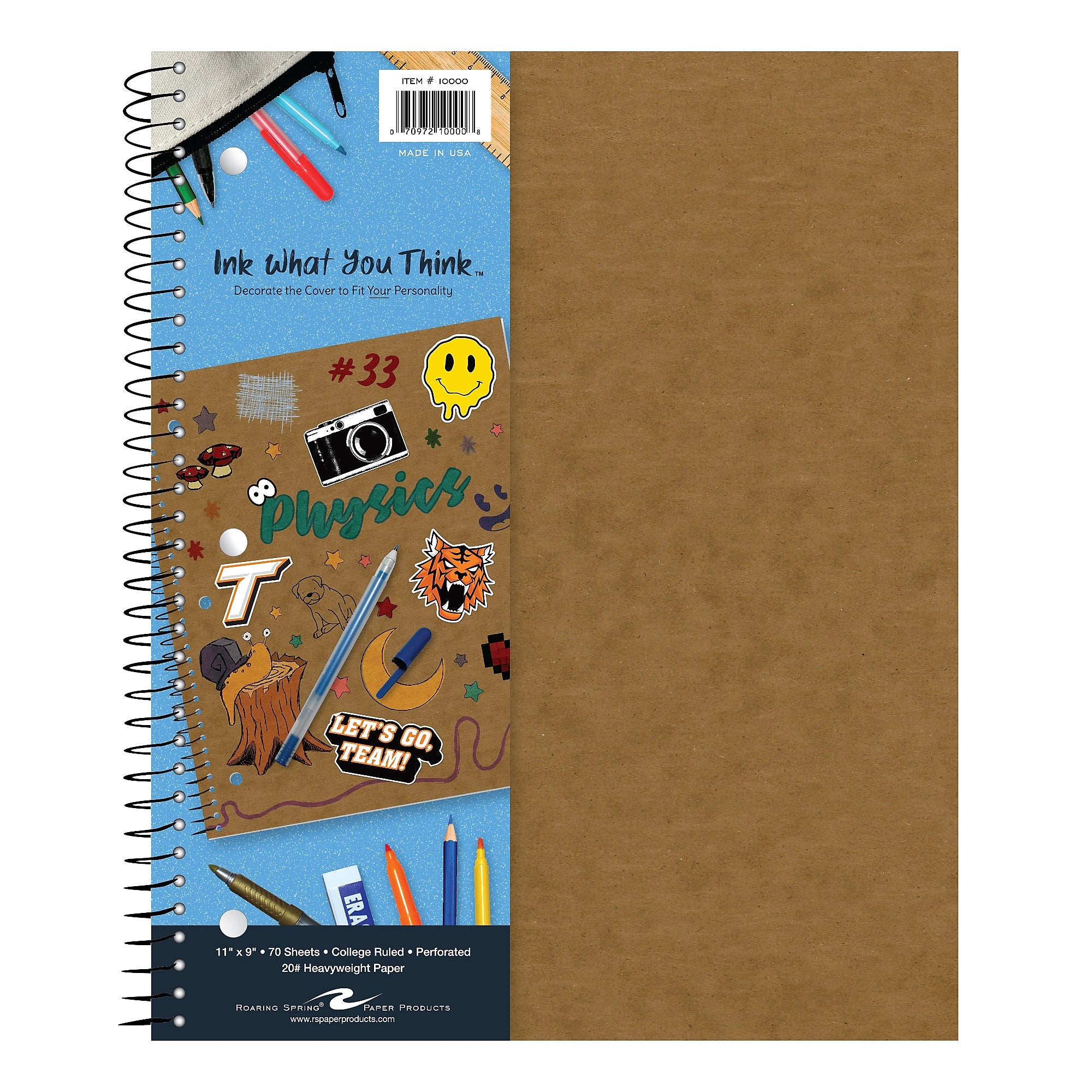 Roaring Spring Ink What You Think 1-Subject Notebook, 9" x 11", College-Ruled, 70 Sheets, Kraft, 24/Carton (10000CS)