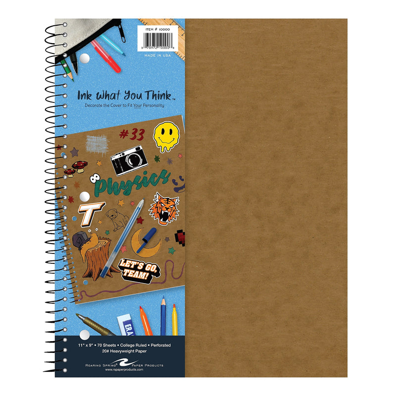 Roaring Spring Ink What You Think 1-Subject Notebook, 9" x 11", College-Ruled, 70 Sheets, Kraft, 24/Carton (10000CS)