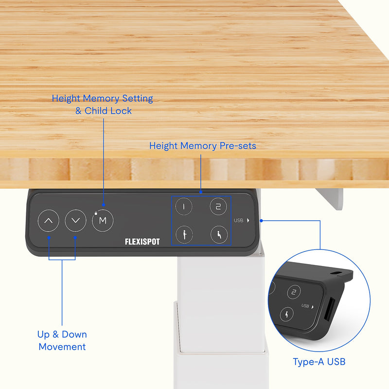 FlexiSpot E7COMMERCIAL 48''W Electric Height Adjustable Standing Desk, Bamboo/White (E7WCOM4824-LBZB)