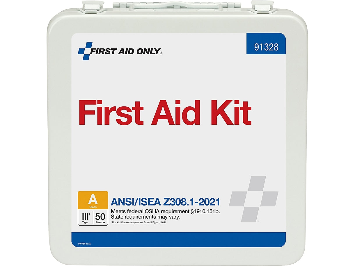 First Aid Only Metal First Aid Kit, ANSI 2021 Class A, 50 People, 184 Pieces (91328)
