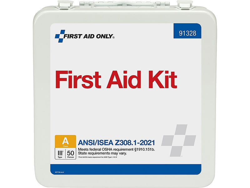 First Aid Only Metal First Aid Kit, ANSI 2021 Class A, 50 People, 184 Pieces (91328)