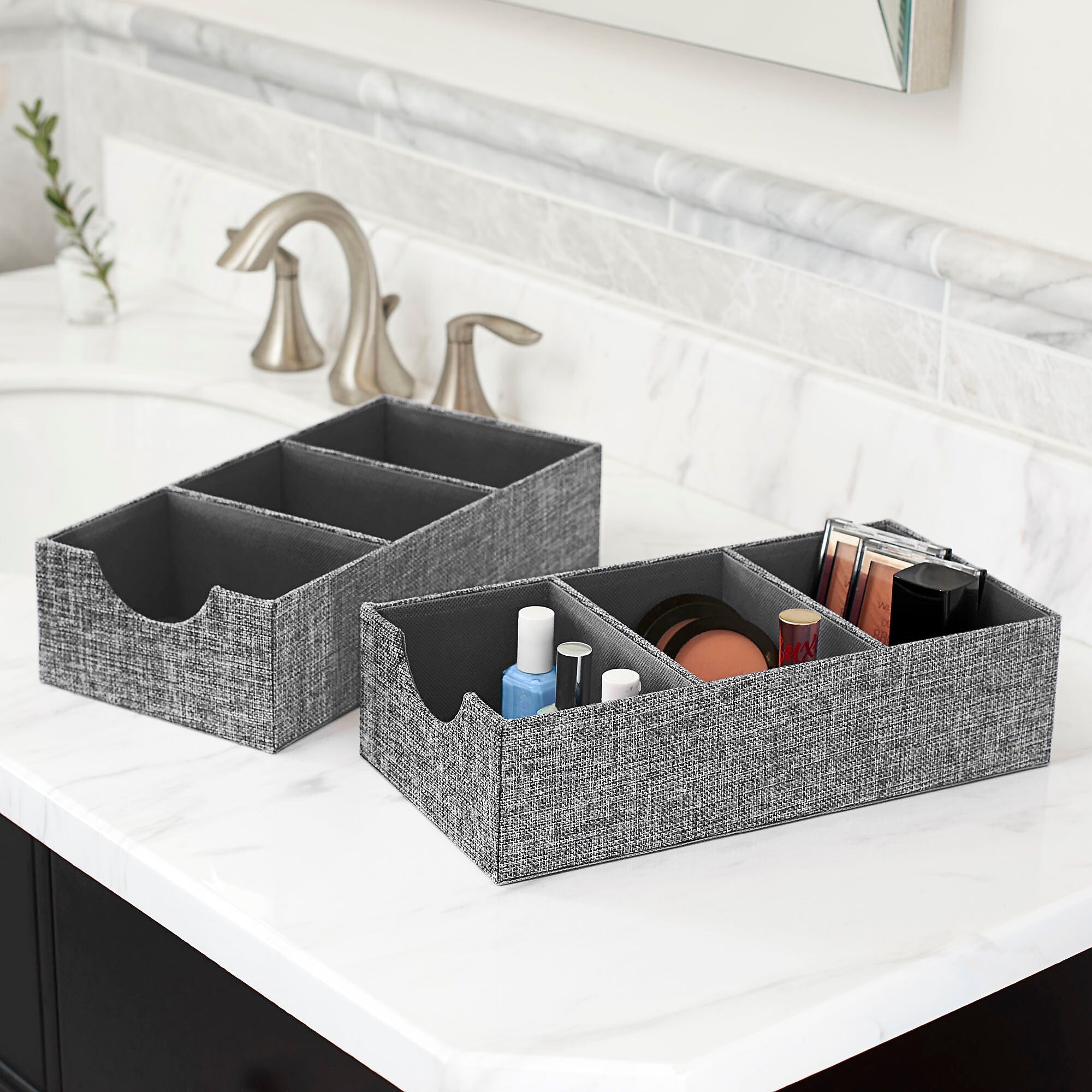 Household Essentials 3-Compartment Drawer Organizers, Graphite Linen, 2/Pack (7574-1)