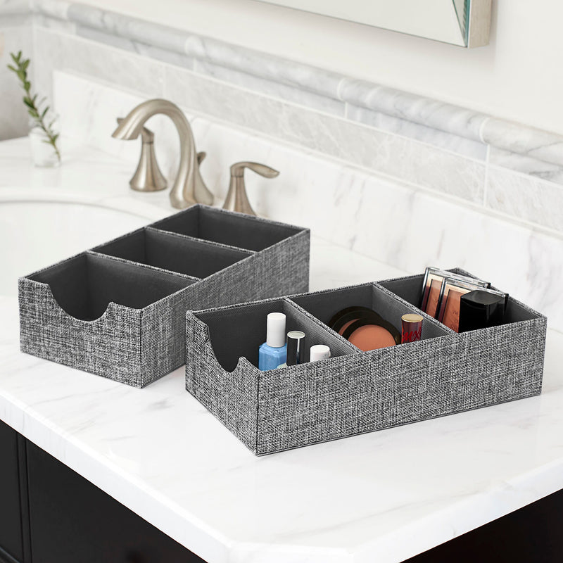 Household Essentials 3-Compartment Drawer Organizers, Graphite Linen, 2/Pack (7574-1)