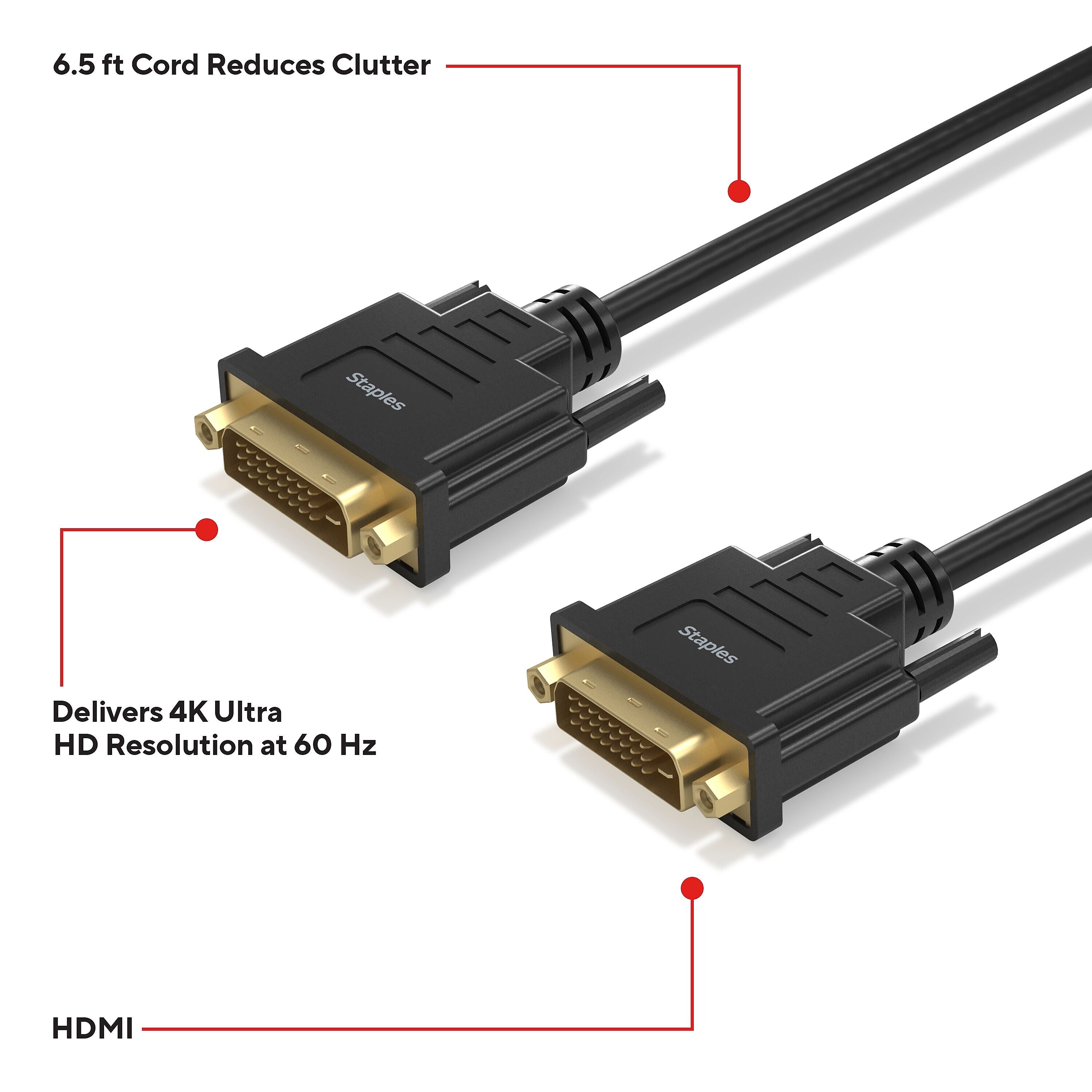 Staples TECH 6.5 ft. DVI-D to DVI-D Cable, Male to Male, Black (ST62473)