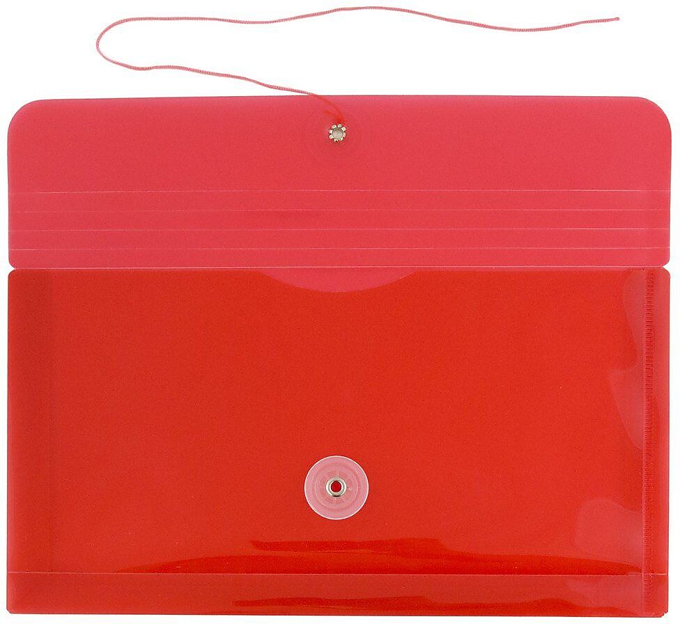 JAM Paper Premium Plastic Filing Envelope with Button & String Closure, Red, 3/Pack (921B1REX3)
