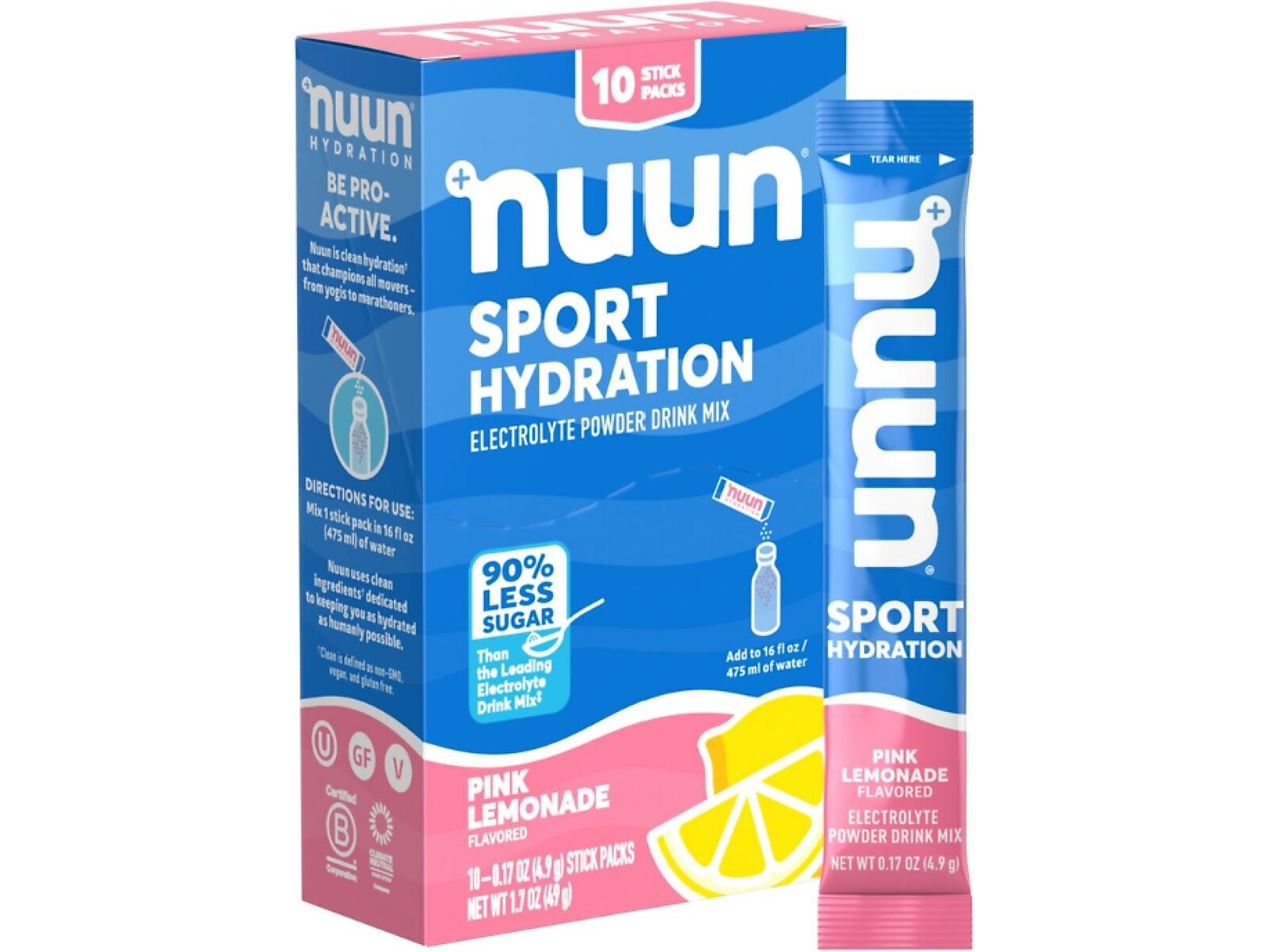 Nuun Sport Hydration Pink Lemonade Electrolyte Powder Drink Mix, 0.17 oz., 10 Packets/Box (12559317)