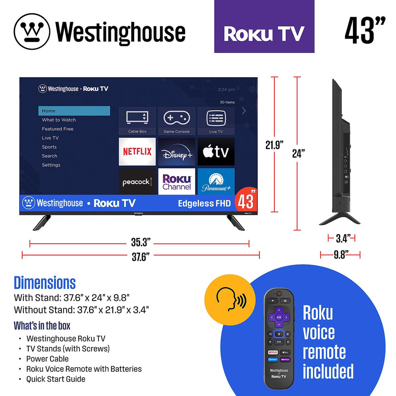 Westinghouse 43" Edgeless FHD Roku TV (WR43EX2300)