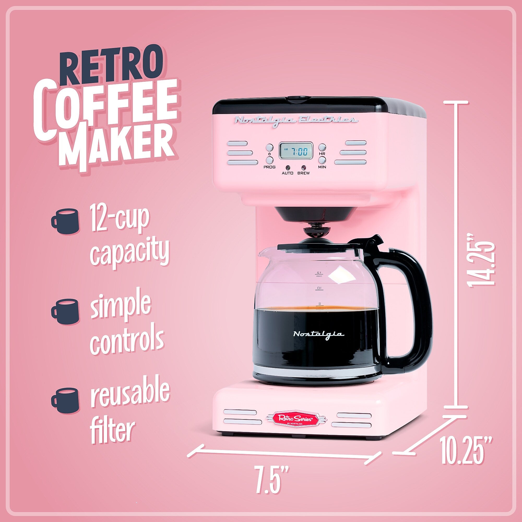 Nostalgia 12-Cups Automatic Coffee Maker (RCOF12PK)