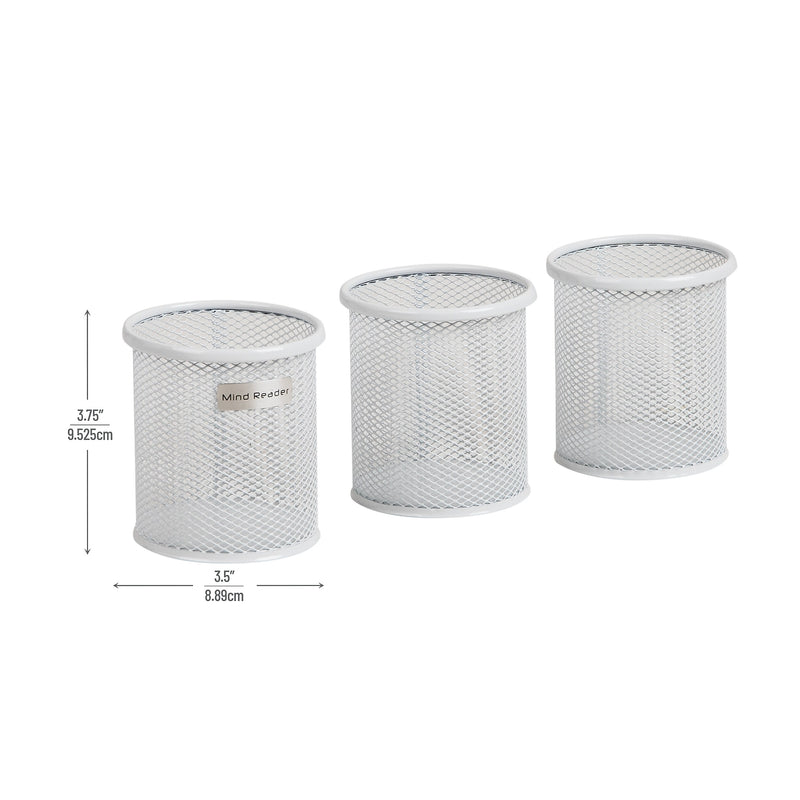 Mind Reader Metal Pen and Accessory Holder Desk Organizer, White, 3-Pieces (CLIPMESH3-WHT)