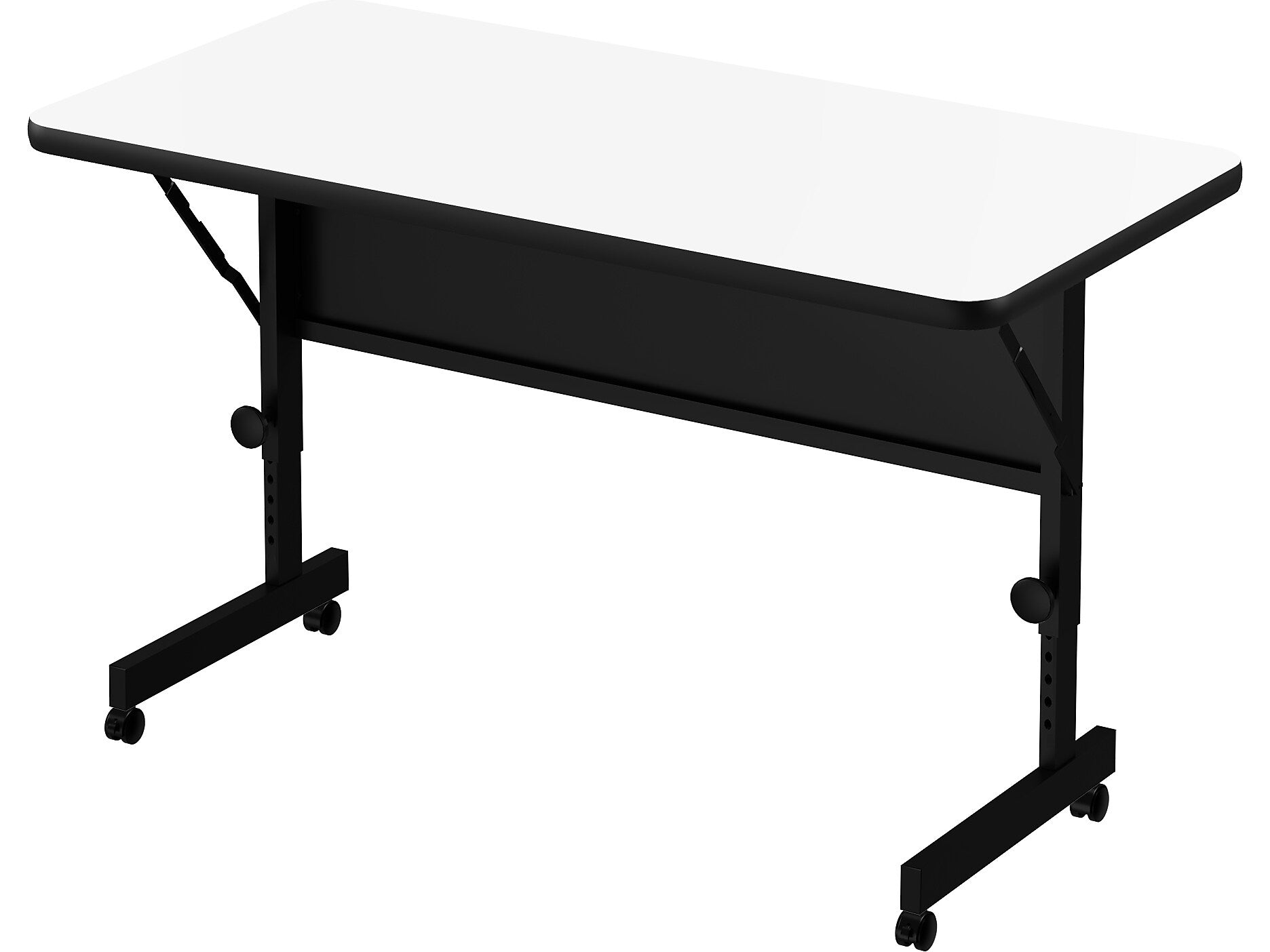 Correll Deluxe 48"W x 24"D Adjustable Foldable Training Room Table, Dry-Erase Markerboard, With Wheels, Frosty White/Black