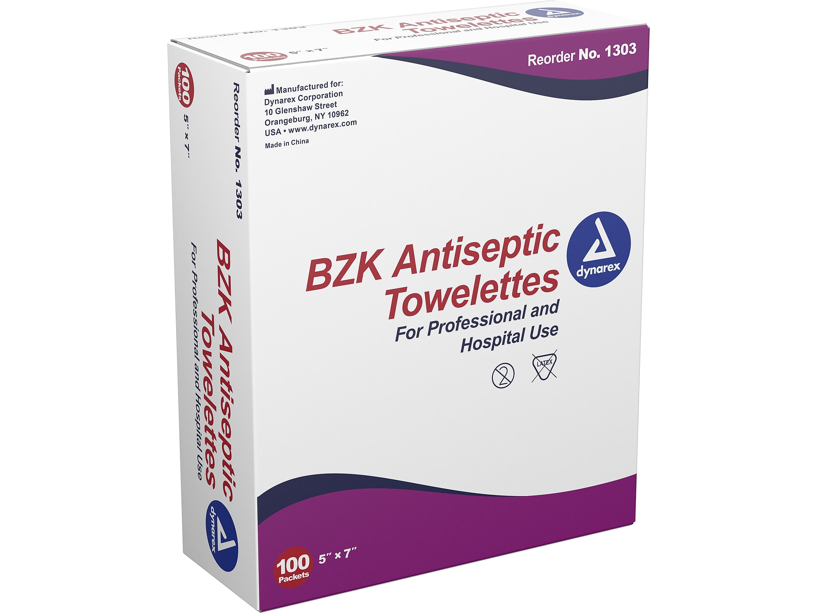 Dynarex 0.13% Benzalkonium Chloride Antiseptic Wipe, 100/Pack, 5 Packs/Case (1303)
