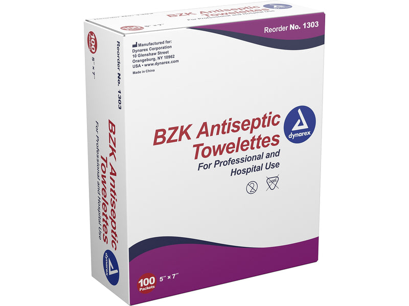 Dynarex 0.13% Benzalkonium Chloride Antiseptic Wipe, 100/Pack, 5 Packs/Case (1303)