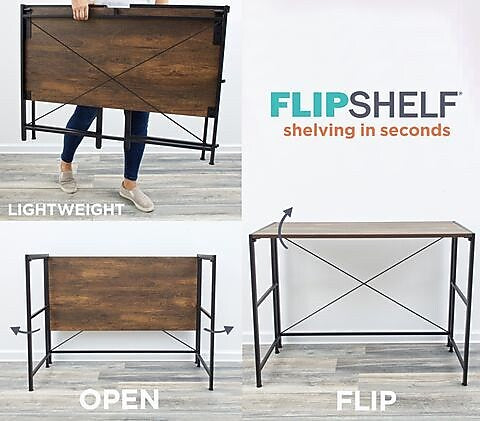 Advantus Flipshelf 40"W Workstation Desk, Wood Grain/Black (39347)