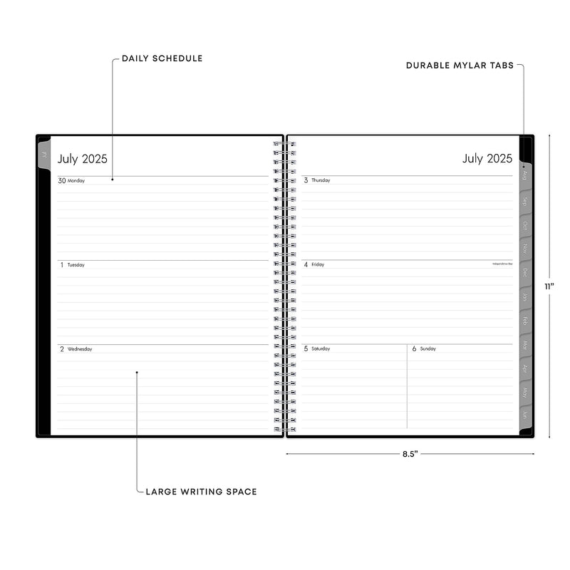2025-2026 Blue Sky Enterprise 8.5" x 11" Academic Year Weekly & Monthly Planner, Plastic Cover, Black (130609-A26)