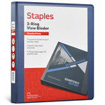 Staples 1" 3-Ring View Binder, D-Ring, Navy Blue (55418/26433)