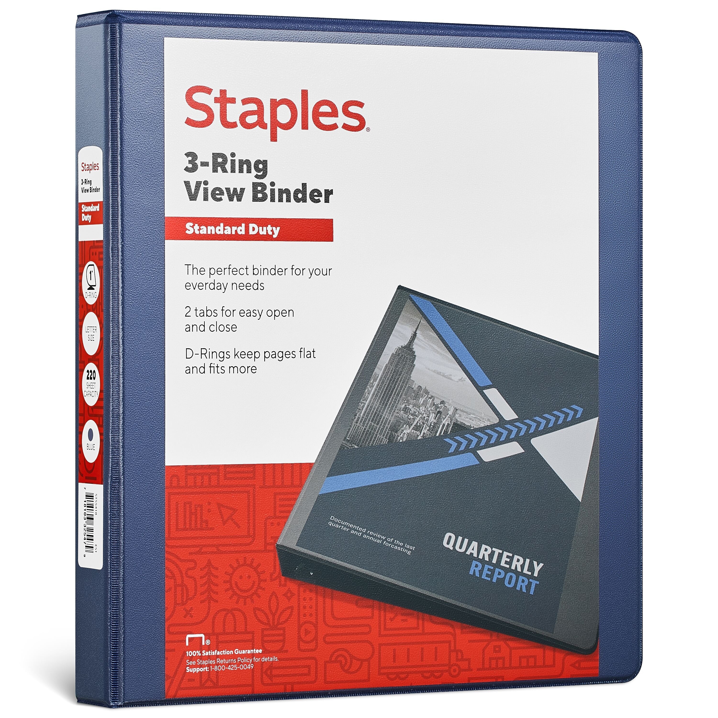 Staples 1" 3-Ring View Binder, D-Ring, Navy Blue (55418/26433)