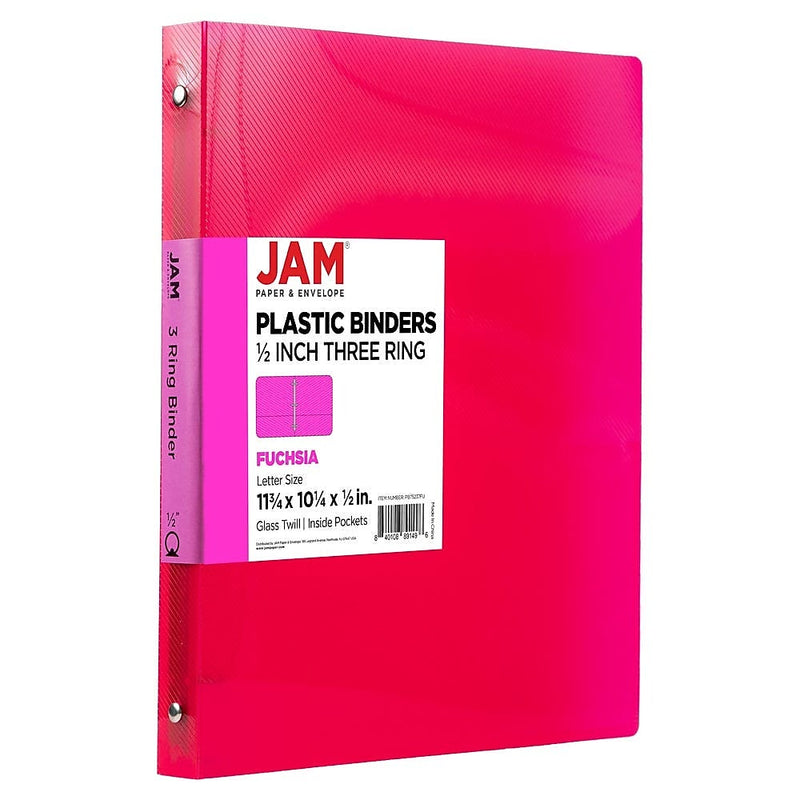 JAM Paper 1/2" 3-Ring Flexible Poly Binder, Fuchsia Pink (PB75237FU)