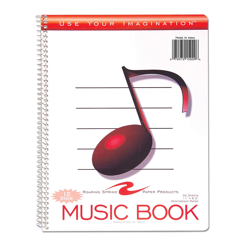 Roaring Spring Paper Products Use Your Imagination Music Notebook, 8.5" x 11", Stave-Ruled, 32 Sheets, White/Red, 24/Carton