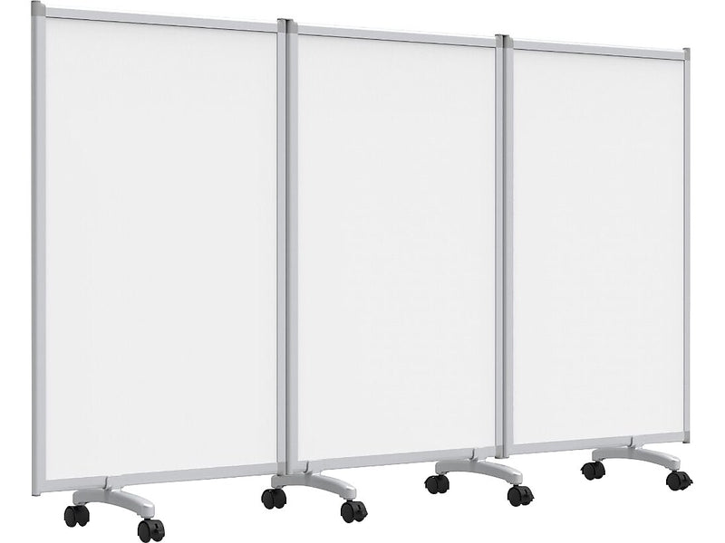 Luxor Freestanding 3-Panel Mobile Magnetic Whiteboard Room Divider, 53.5"H x 91"W, White (MB9152WW)
