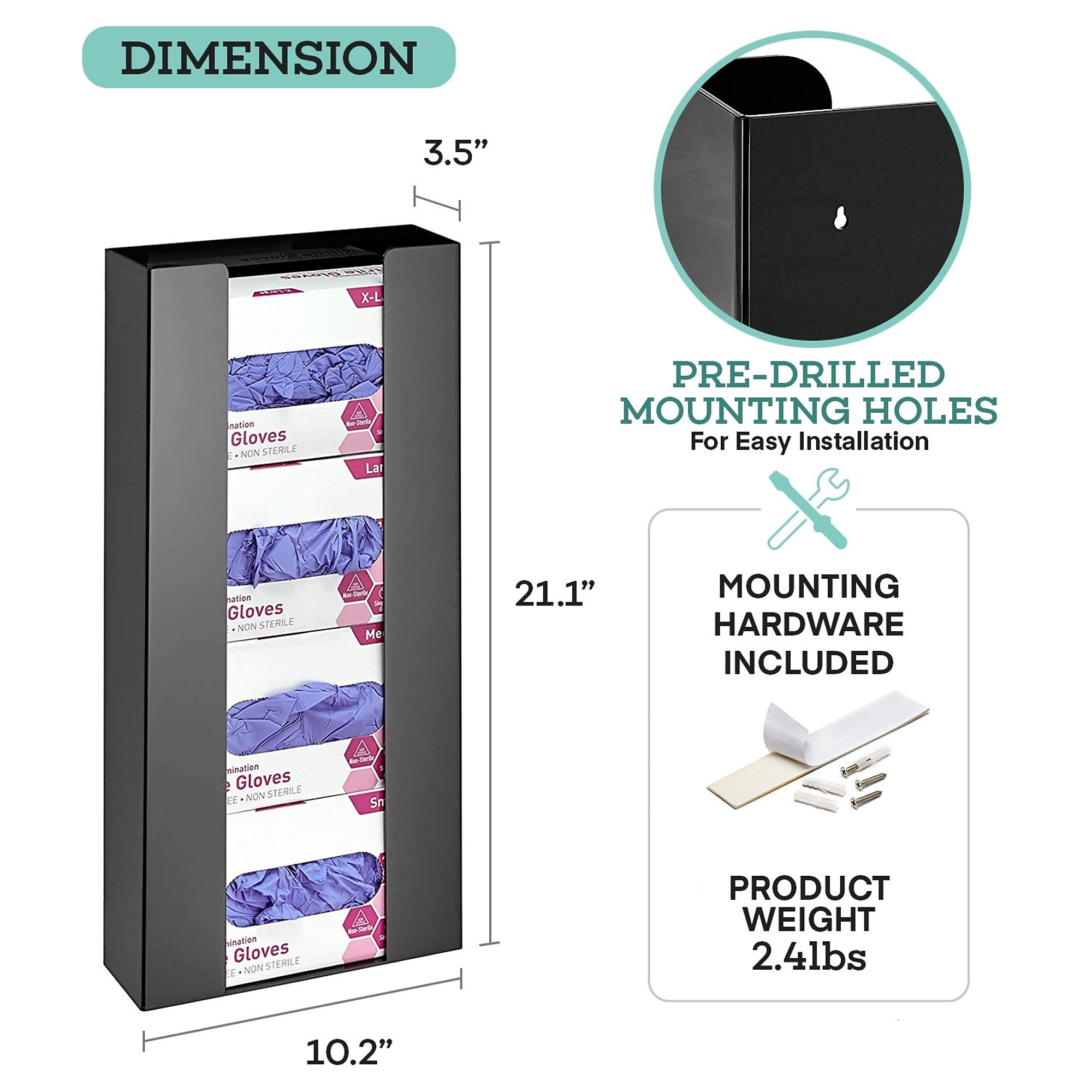 Viva Comfort 4 Box Glove Dispenser, Black (902-04-BLK)
