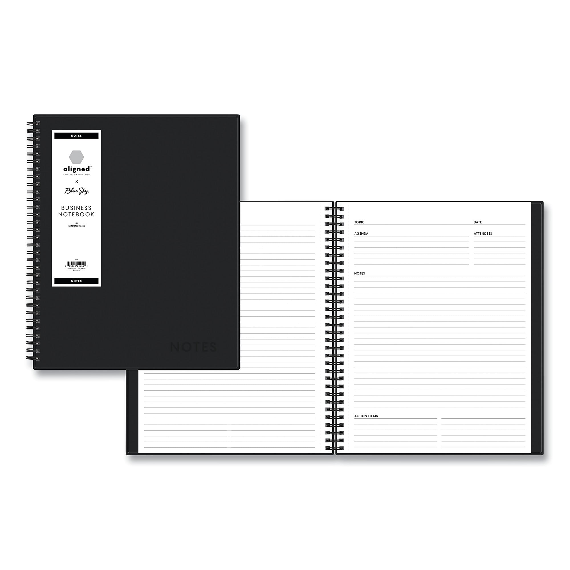 Blue Sky Aligned Business Professional Notebooks, Narrow Ruled, 78 Sheets, Black (BLS121454)