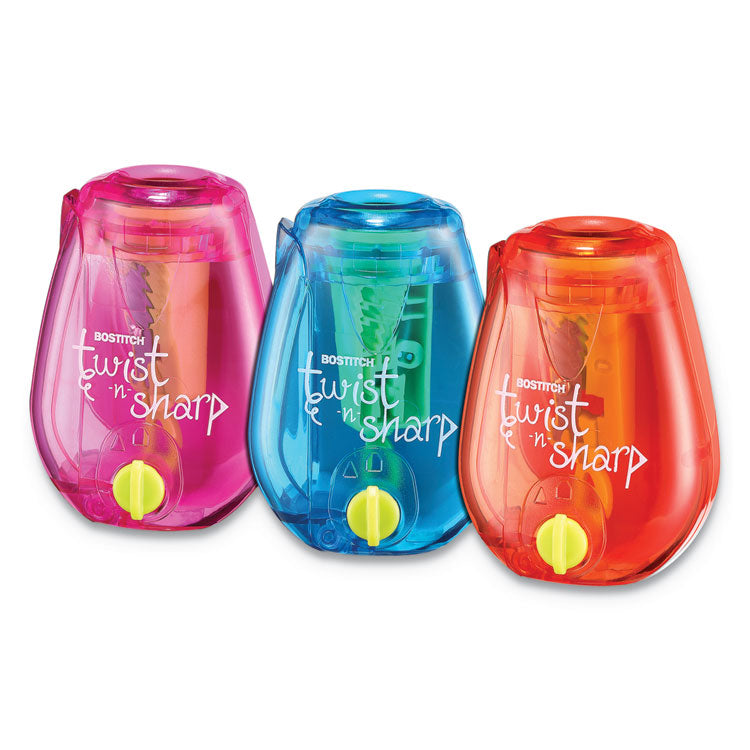 Twist-N-Sharp Pencil Sharpener, One-Hole, 3.5 X 1.25 X 5.5, Randomly Assorted Colors, 6/pack